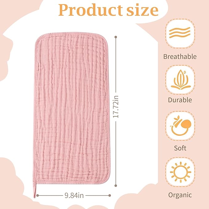 SnugOre Muslin Burp Cloths 5 Pack Large 20x12 inches Baby Burping Cloths, 6-Layer 100% Cotton for Newborn Boys Girls, Ultra Soft & Absorbent (White & Pink)