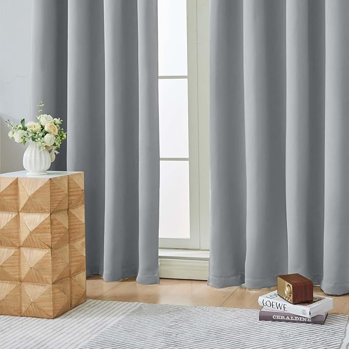 Aiyufeng Silver Grey Blackout Curtains for Bedroom 96 Inches Long 2 Panels, Solid Thermal Insulated, Energy Saving Living Room Window Treatment Curtains Blackout Drapes, W40 x L96 Inch, Silver