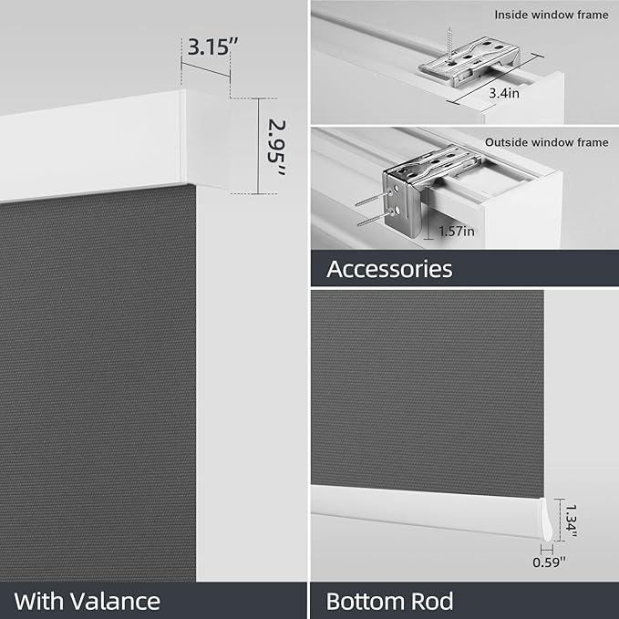 ZSTARR Motorized Smart Blind for Window with Remote Control, Automatic Blackout Roller Shade Customizable Size,with Valance Child Safety Rechargeable Battery Blinds (Dark Grey)