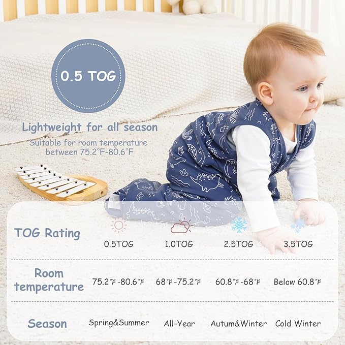 Looxii Baby Sleep Sack 0.5 TOG, 100% Cotton 3 Pack Wearable Blanket Baby Sleep Bag for Newborn Infant, 2-Way Zipper Lightweight Toddler Sleeping Sack 12-18 Months