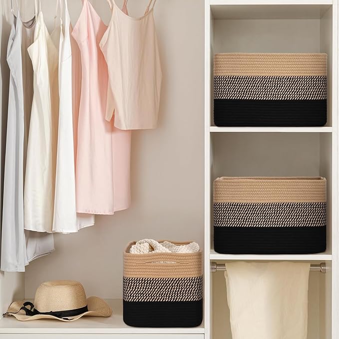 Woven Storage Baskets, Baskets for Organizing, 3 Pack Woven Basket for Storage, Storage Baskets for Shelf, Towel, Toy, Book, Closet, Baby 15"×10"×9"