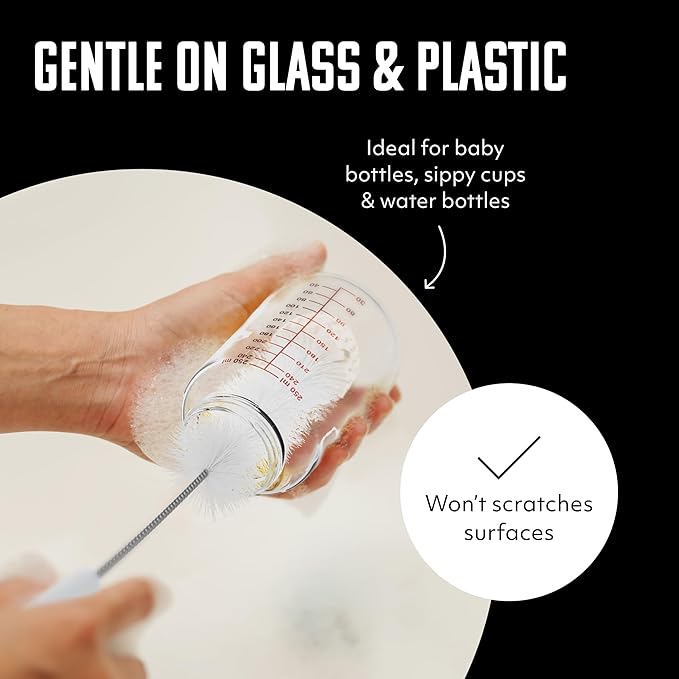 Brushtech Foam-Tipped Baby Bottle Brush, Pack of 2 - Durable & Soft Bristles & Foam Tip for Deep Bottle Cleaning - Made in USA, Cleaning Tools for Glass & Plastic Bottles