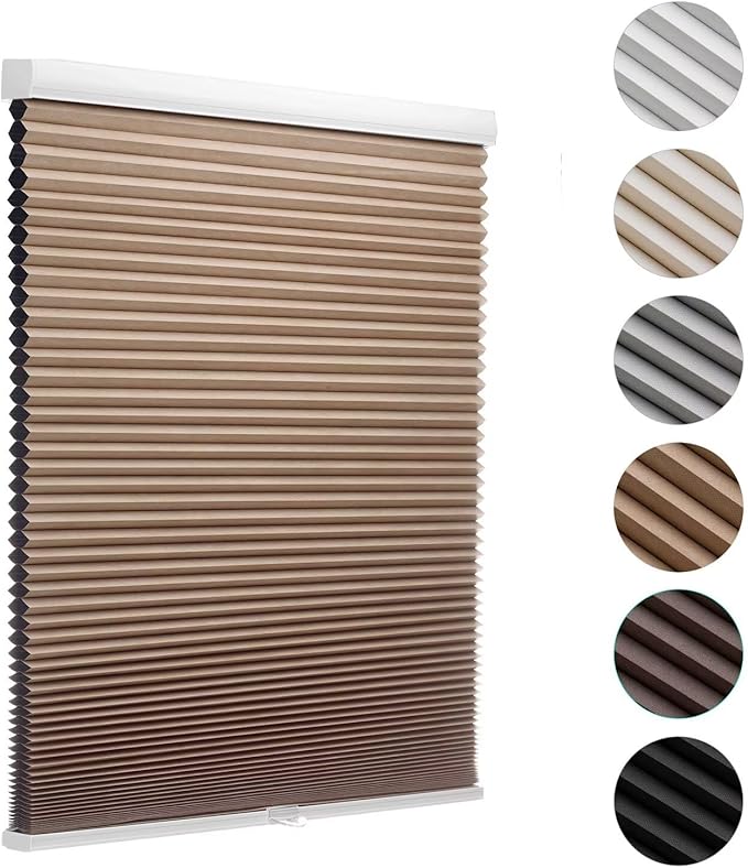 MYshade Cordless Blackout Cellular Shades for Windows, Honeycomb Window Shades with Thermal Insulation, Child & Pet Safe Room Darkening Shade, Easy Install, 23" W x 36" H, Light Brown