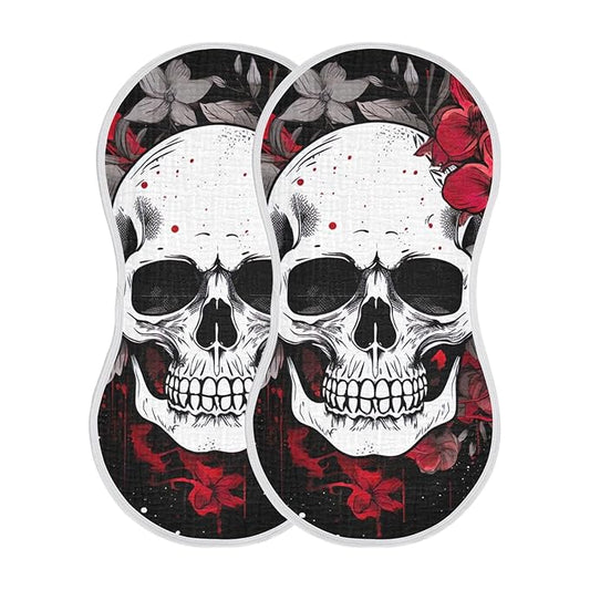 Kigai Flower Halloween Sugar Skull Muslin Baby Burp Cloths, Large Absorbent Cotton Muslin Burp Cloths Set of 1, Washcloths, Face Towel, Bibs for Newborn Boys Girls, 11 x22 Inch