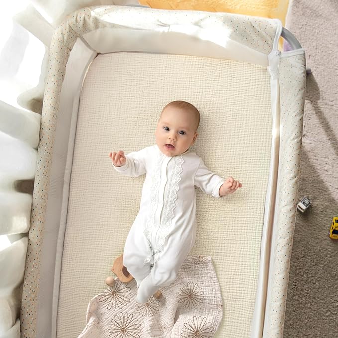 lulumoon Pack N Play Sheets: Soft & Breathable Playard Sheets for Boys and Girls - Fitted for Most Pack N Play and Playard Mattress (White & Cream)