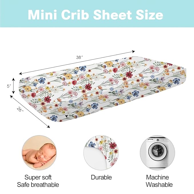 Bimocosy Pack and Play Sheets Fitted 4 Pack, 38 x 26 Inch Pack n Play Mini Crib Sheets for Boys and Girls, Soft Stretchy Playard Mattress Sheets for Graco Pack n Play, Butterfly Meadow