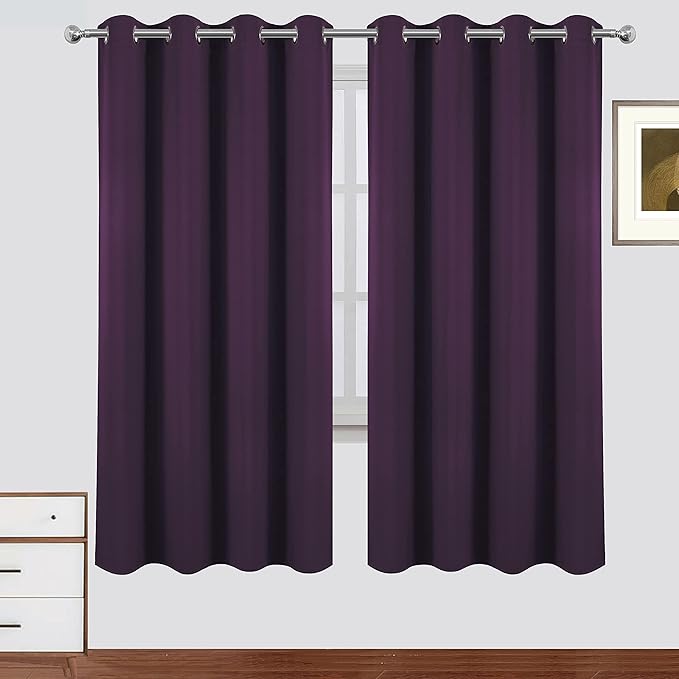 LEMOMO 100% Blackout Curtains 52 x 72 Inch Purple Curtains 2 Panels Darkening Thermal Insulated Bedroom Curtains
