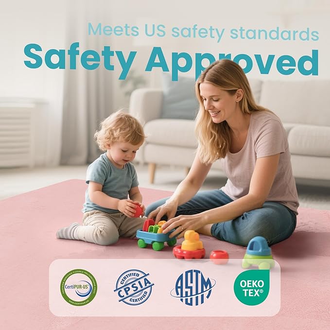 Baby Play Mat for Floor,Extra Large 71"×79" Playpen Mat for Toddler,Infant,Kids,1.3" Thick Elasti Foam Non-Slip Nursery Rug,Water Repellent Soft Padded Activity Mats for Tummy Time, Crawling,Playroom(Pink)