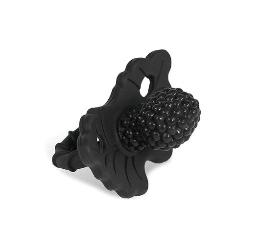 RaZbaby RaZberry Silicone Teether Pacifier – Teething Relief for Infants, Food-Grade, BPA-Free, Hands-Free Design, Natural Berrybumps Fruit Texture for Sensory Development, Freezable – Black