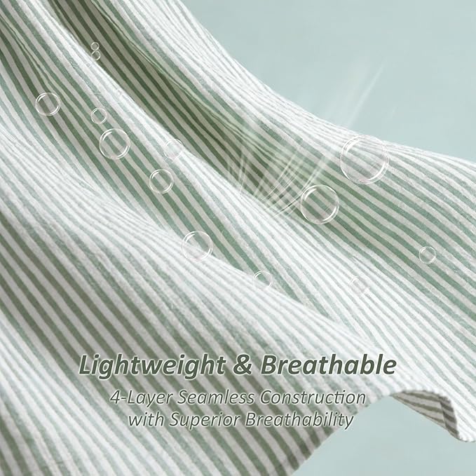 EMME Cotton Muslin Twin XL Blanket Breathable Gauze Soft Lightweight Adults Gifts for Women (Striped Sage Green, 66"x90")