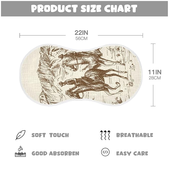 WELLDAY Muslin Baby Burp Cloths Set of 4, Soft Absorbent Western Desert Cowboy Muslin Washcloths, Bibs, Face Towel for Newborn Boys Girls, 22 x 11 Inch