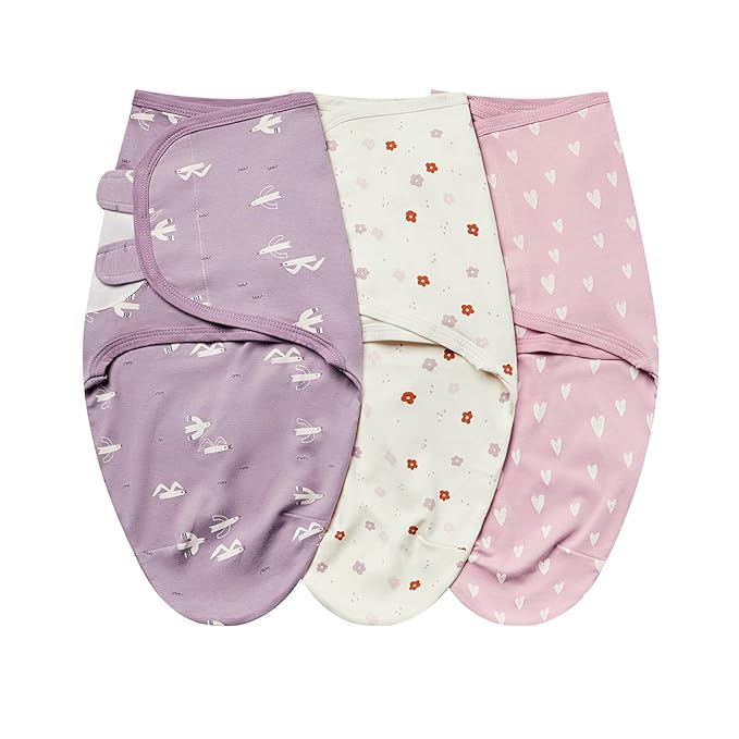 insular Baby Swaddle Wrap, Swaddle Blanket for Newborn and Infant, Adjustable Swaddling Set for Boy and Girl, Soft Cotton Baby Sleep Sack 3 Pack, Seagull, Medium(3-6 Month)