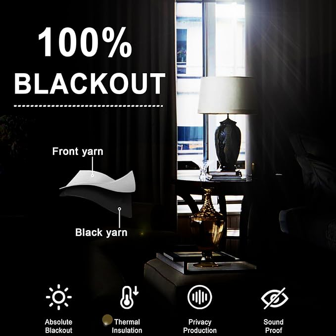 XWZO 100% Blackout Curtains with Tiebacks- Double Layers Completely Shaded Window Panels Thermal Insulated Lined Drapes for Bedroom/Living Room, Rod Pocket/Back Tab, White, W52 x L54, Set of 2 Panels