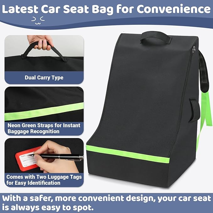 Car Seat Bags For Airplane Travel, 600D Thickening Oxford Cloth Durable Car Seat Travel Bag For Air Travel Carseat Cover with Shoulder Straps and 2pcs Luggage Tags For Airplane