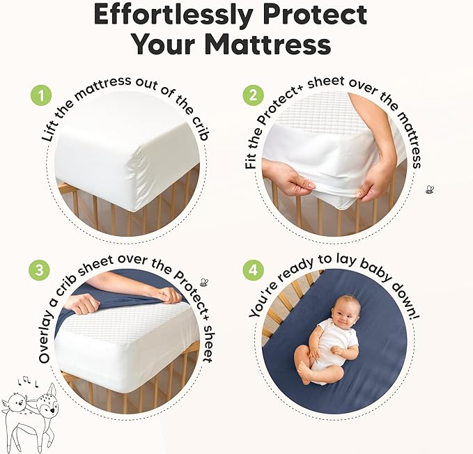 2-Pack Waterproof Crib Mattress Protector Cover Fitted - Quiet Baby Crib Mattress Pad Sheets, 52" x 28" Soft Quilted Cotton Baby Sheet, Machine Washable, Easy Fit, Durable (Glacier/Quin)