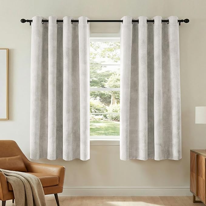 H.VERSAILTEX Velvet 100% Blackout Curtains for Living Room Full Light Blocking Curtains Thermal Insulated Room Window Drapes Soft Luxury Curtains Grommet Top 2 Panels (55" W x 63" L, Ivory)