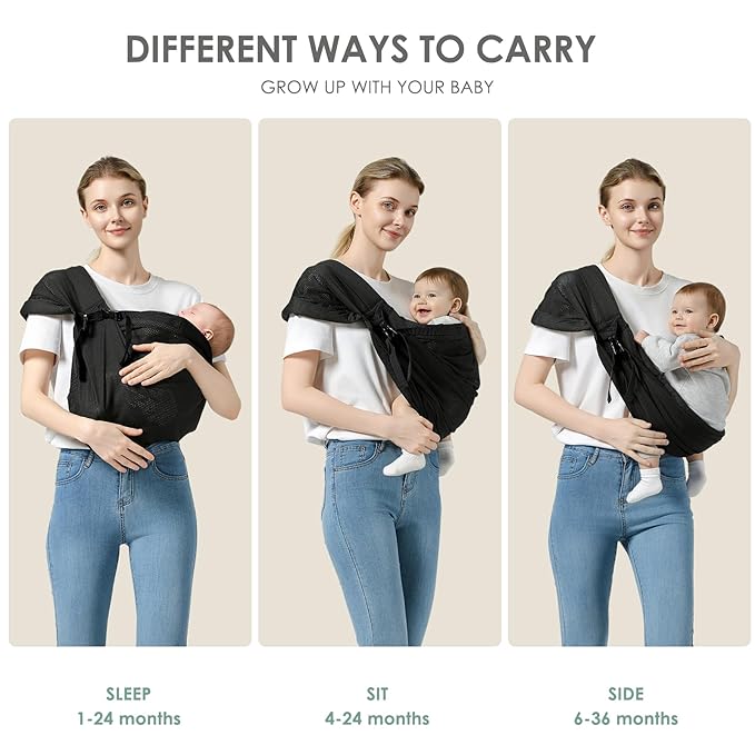 Baby Sling Carrier, Toddler Sling Carrier with Wide Shoulder Strap, Lightweight Baby Carriers Newborn to Toddler Infant Wrap Carriers Perfect for Mom and Dad, 7-30lbs, Black Mesh