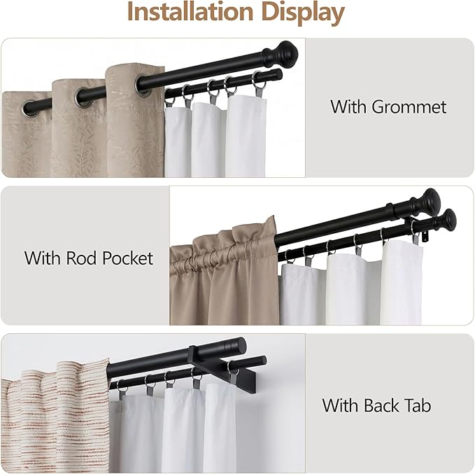 YC WINRRARII 100% Blackout Curtain Liners Additional Parts for Blackout with 18 Rings White/Black 2 Panels Set Easy Install for Bedroom Livingroom Total Thermal Curtains for Insulated 50" W x 92" L