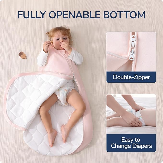 usbettas 1.0 Tog 2.5 Tog Baby Sleep Sack, 100% Cotton Baby Sleeping Bag 3-24M, 2-Way Zipper Baby Wearable Blanket
