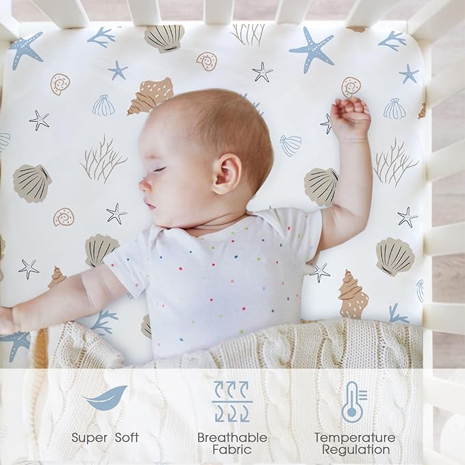 Little Grape Land Crib Sheets 4 Pack, Microfiber Fitted Crib Sheet for Standard Crib Mattress 52"x28"x8", Soft and Neutral Baby Crib Sheets for Boys and Girls, Breathable & Easy Care, Sea Breeze