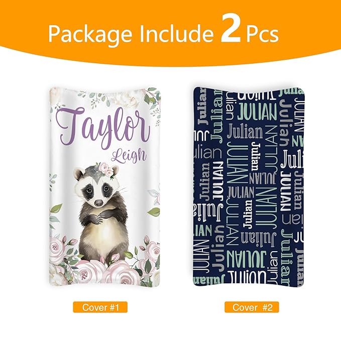 Custom Changing Pad Cover Set - Jersey Knit Ultra Soft Unisex Waterproof Diaper Changing Table Covers with Personalized Name for Baby Boys Girls - Comfy Cozy 2 Pcs Set Style01