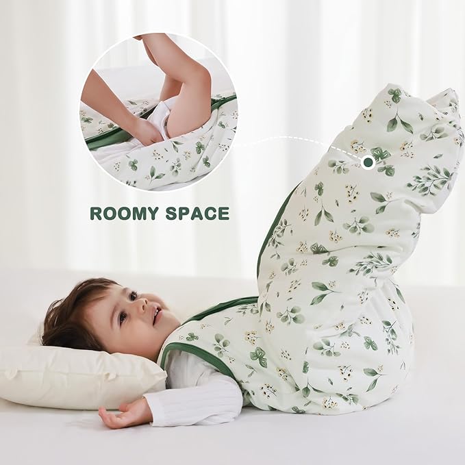 Mosebears Sleep Sack Baby Winter Wearable Blanket with 2-Way Zipper,2.5 TOG Cotton Sleep Sack Unisex(Plant,6-12 Months)