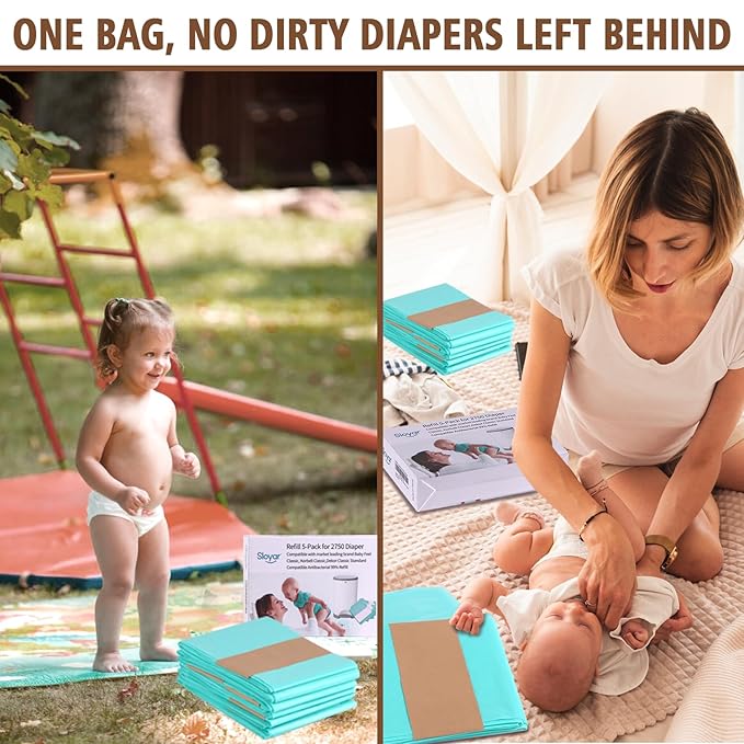 Sloyar Refills Compatible with DEKOR PLUS Diaper Pails/5 Pack/Versatile and Functional/Suitable for Seniors and Infants/Baby Powder Fragrance/Holds up to 2750 Diapers