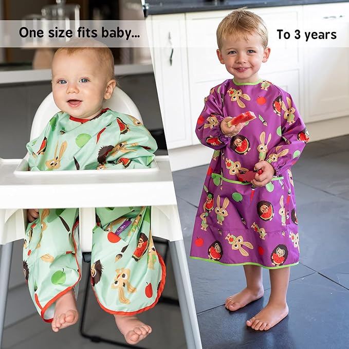 Tidy Tot - Long Baby Bib - Mess Proof Long Sleeve Feeding Smock with Large Food Catcher Pocket - Waterproof Bib