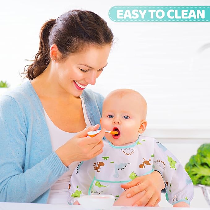 Tarpop Long Sleeve Bibs Infant Smocks Multi Pack Waterproof Soft Sleeved Bibs for Babies Toddler Eating Feeding