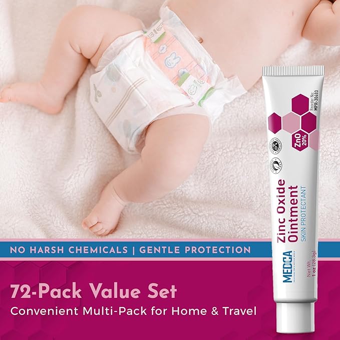 High-Potency 20% Zinc Oxide Ointment - (Pack of 72) Baby Diaper Rash Cream and Gentle Skin Protectant Barrier for Chafed Skin, Wetness Daily & Overnight Protection Soothing, Hypoallergenic, 1oz Tubes