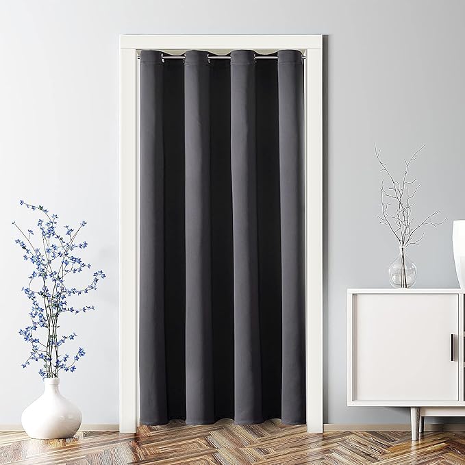 ChrisDowa Blackout Door Curtains for Doorway Privacy, Grommet Closet Curtains for Bedroom Closet Door, Thermal Insulated Temporary Doorway Cover Room Divider Drapes (1 Panel, Dark Grey, 42 x 80 Inch)