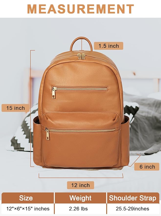 MOMINSIDE Diaper Bag Backpack, Diaper Bags Baby Diaper Bag 13 Pockets Leather Mini Baby Bag Backpack, Breast Pump Bag, 2 Insulated Pockets, Backpack Diaper Bag, Brown
