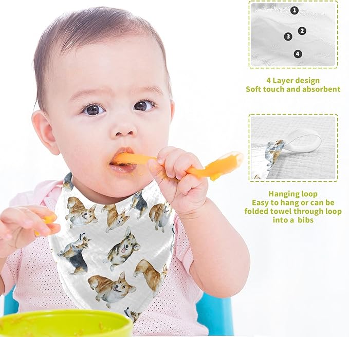 vvfelixl Baby Cotton Washcloths Realistic Corgi Infants Bath Towel for Unisex Face Towels for Newborn, Natural Baby Wipes Delicate Skin, 11.8 X 11.8 inch, one sizex3