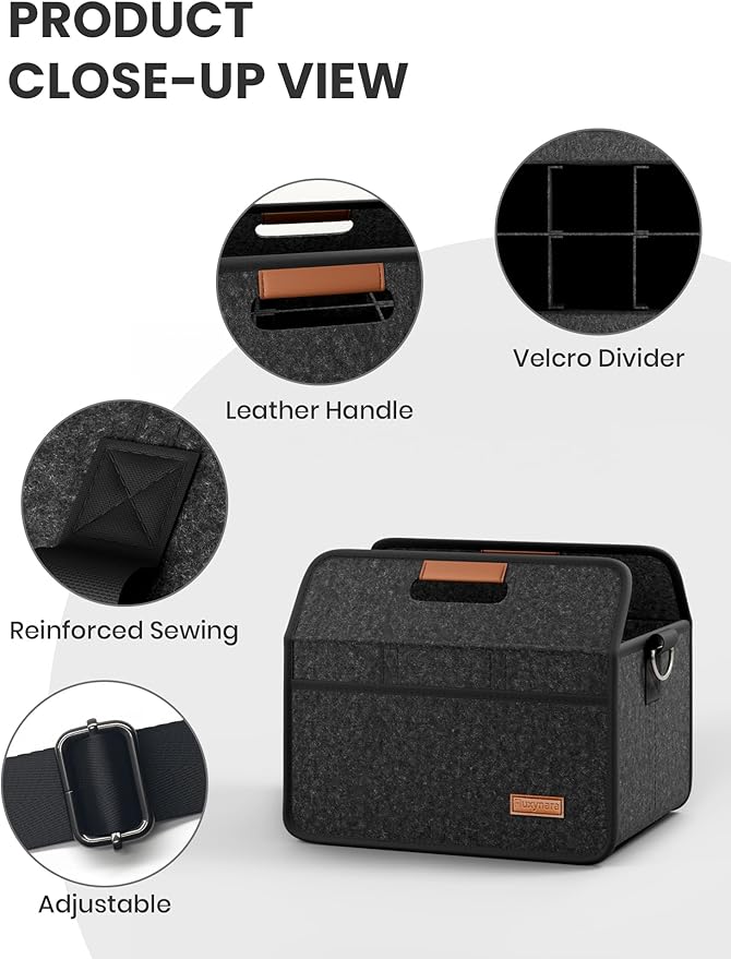 Fluxynara 6-Cup Reusable Felt Drink Carrier with Handle and Adjustable Shoulder Strap, Drink Holder for Car, Multi-Cup Drink Carrier Bag for Delivery, Travel, Picnics (Charcoal Gray)