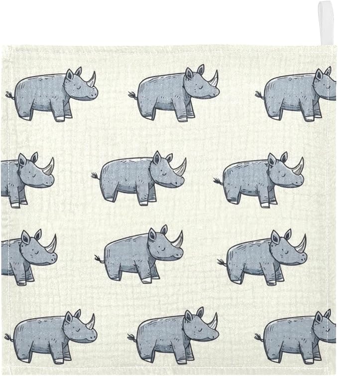 vvfelixl Cartoon Rhino Stick Figure Baby Burp Cloths Baby Muslin Washcloths for Boys Girls Cotton Babys Face Towel for Newborn Infants Soft and Absorbent 11.8 X 11.8 in, 5 Pack