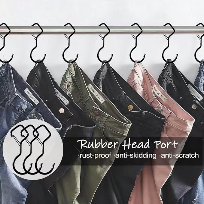 Heavy Duty Screw Hooks for Hanging, 4-Inch Ceiling Hooks with Safety Lock, Strong Hooks for Plants, Clothes, Kitchen Utensils, String Lights, Handbags, Towels (Black, 32 Pcs)