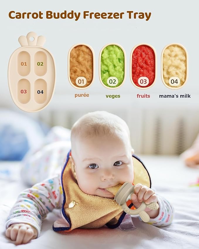 ChooKaChoo 2 Pack Baby Fruit Feeder & Freezer Nibble Tray Combo, Push Pop Baby Food Feeder to Safely Introduce New Foods, Fresh & Frozen Food Silicone Feeder, 100% Food Grade, BPA Free