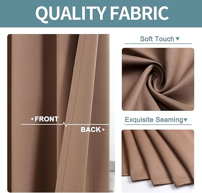 ChrisDowa Small Window Curtains 50 inches Long for Bedroom - Grommet Short Thermal Insulated Room Darkening Curtains for Kitchen (2 Panels, Cappuccino, 29 x 50 Inch)