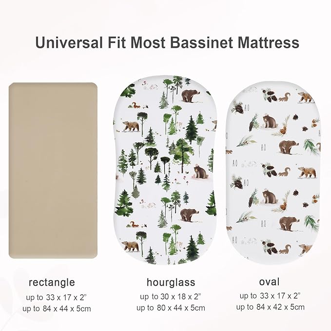 david's kids 3 Pack Bassinet Sheets, Ultra Soft Breathable Comfortable Baby Sheet Set for Boys Girls Neutral, Univeral Fit for Most Cradle and Bassinet Mattress, Woodland Animals