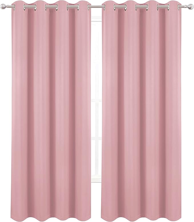 LEMOMO 100% Blackout Curtains 52 x 95 Inch/Pink Curtains 2 Panels with Black Lining Room Darkening Thermal Insulated Bedroom Curtains