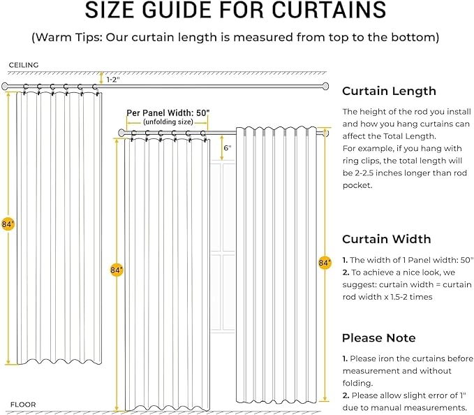 INOVADAY 100% Blackout Curtains for Bedroom, Black Out Curtains 84 Inch Long, Clip Rings Linen Blackout Drapes, Thermal Insulated Room Darkening for Living Room, 2 Panels - Beige,W50xL84