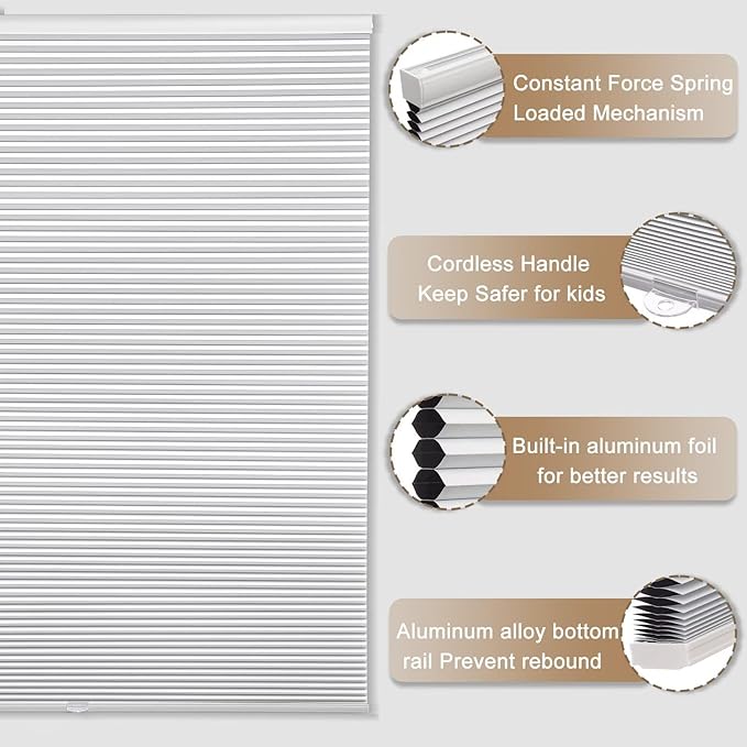 MYshade Cordless Blackout Cellular Shades, 1.5" Honeycomb Window Blinds for Bedroom & Nursery, Thermal Insulated, Noise Reducing, Privacy Shades, Inside or Outside Mount (54" W x 72" H, White)