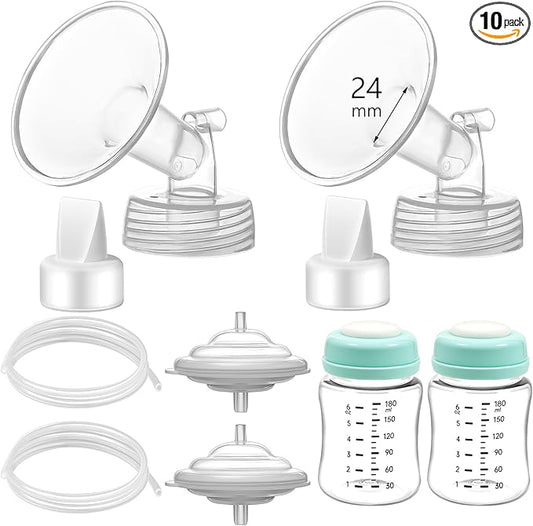 Momstouch Pump Parts Compatible with Spectra S1/S2/9 Plus, Not Original Accessories, Full Set Replacements Include 24mm Flange, Duckbill Valve, Backflow Protector, Tubing and Bottle