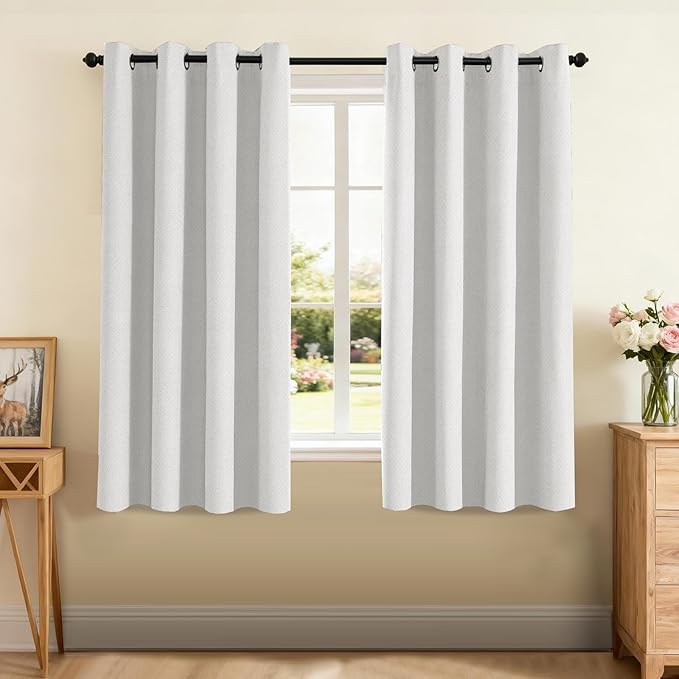 PrinceDeco Blackout Curtains for Bedroom – 100% Light Blocking Thermal Insulated Curtains 63 inch Length, Noise Reducing Energy Saving Drapes for Living Room,Nursery,2 Panels,55" W x63 L, White