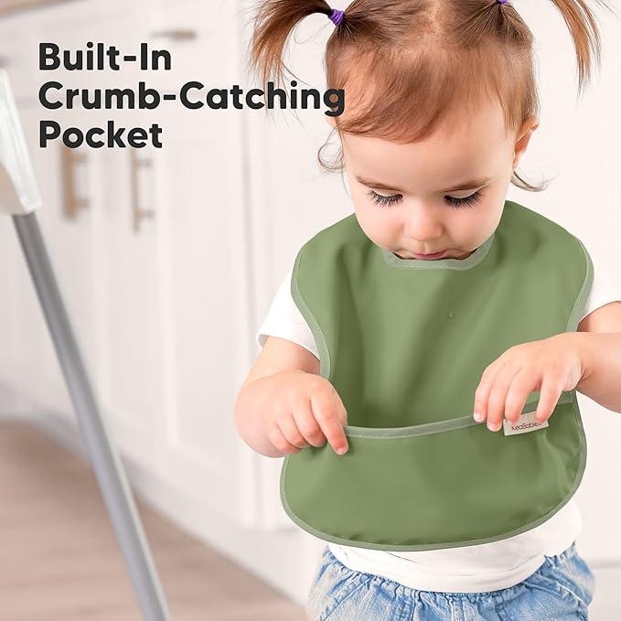 KeaBabies 3-Pack Waterproof Baby Bibs for Eating - Lightweight Toddler Feeding Bibs with Large Food Catcher, Mess Proof, Food-Grade Baby Eating Essentials, Easy to Put On & Clean (Slate)