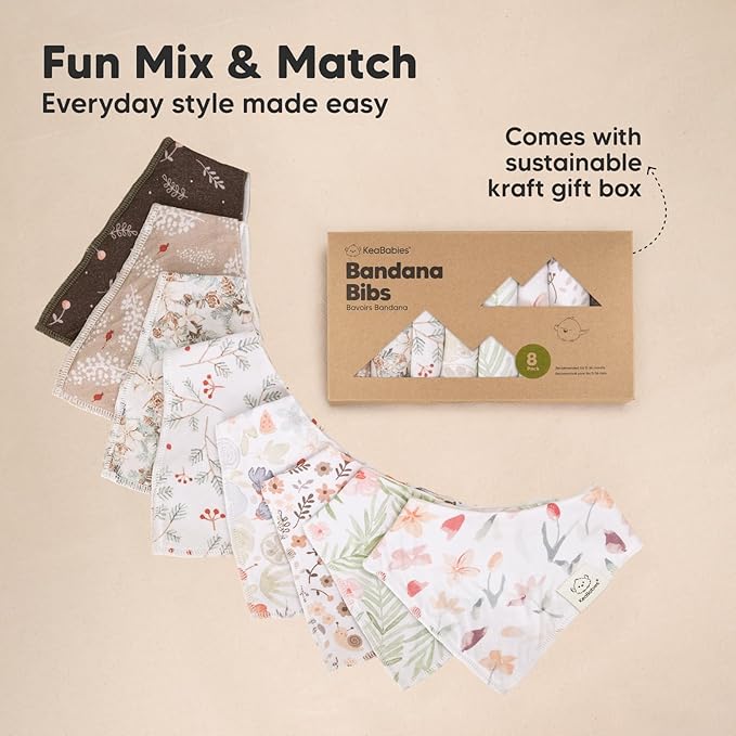 KeaBabies 8-Pack Organic Baby Bandana Bibs for Girls - Super Absorbent Triangle Baby Bibs for Drooling and Teething Infant, 100% Cotton Extra Soft for Newborn, Infant 0-36 Months (Bloom)