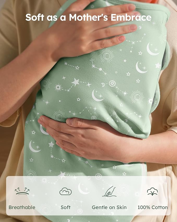 Baby Swaddles for Newborns with Zipper, 100% Cotton Newborn Swaddle Sack, 3 Pack Baby Swaddles 3-6 Months Swaddle Sleep Sack for Newborn Baby Boy Girl Green Constellation
