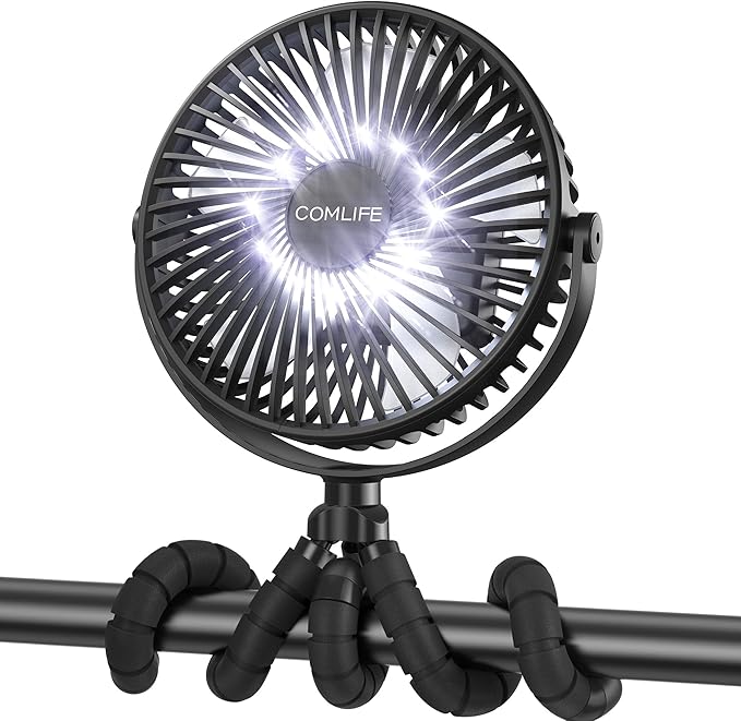 Camping Fan with LED Lantern-10000mAh Rechargeable Battery Operated Fan, 47H Run Time Max,3 Speeds,3 Timer,7 Inch Portable Clip on for Stroller Treadmill Tent RV Outdoor Emergency Outage Hurricane