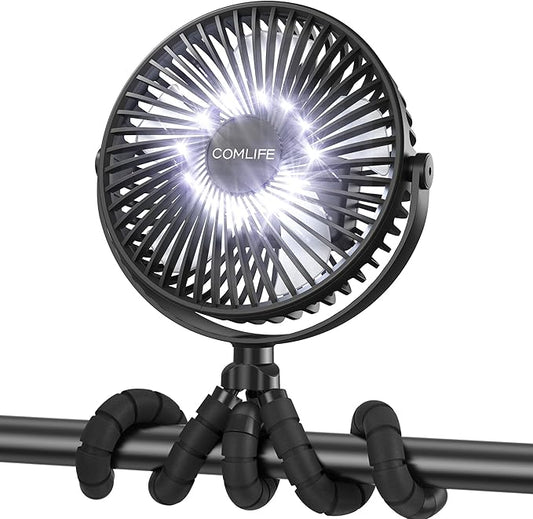 Camping Fan with LED Lantern-10000mAh Rechargeable Battery Operated Fan, 47H Run Time Max,3 Speeds,3 Timer,7 Inch Portable Clip on for Stroller Treadmill Tent RV Outdoor Emergency Outage Hurricane