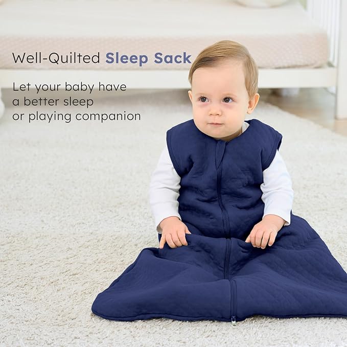 FIEMOL Baby Sleep Sack 0-6 Months 2.5 TOG, Winter Cotton Sleep Sacks Newborn and Infant, Warm Quilted Baby Wearable Blanket, Newborn Sleeping Bag with 2-Way Zipper Blue 1 Pack